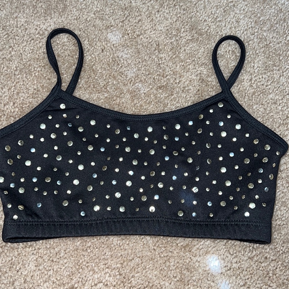 Funky Diva black with gold and silver metallic details sports bra